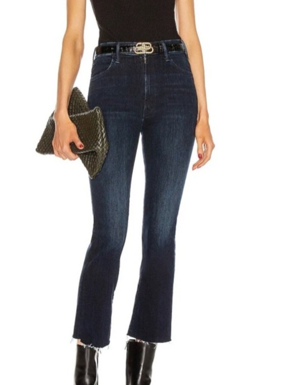 Mother The Hustler Ankle Fray Jeans in Howling at the Disco Ball Size 26